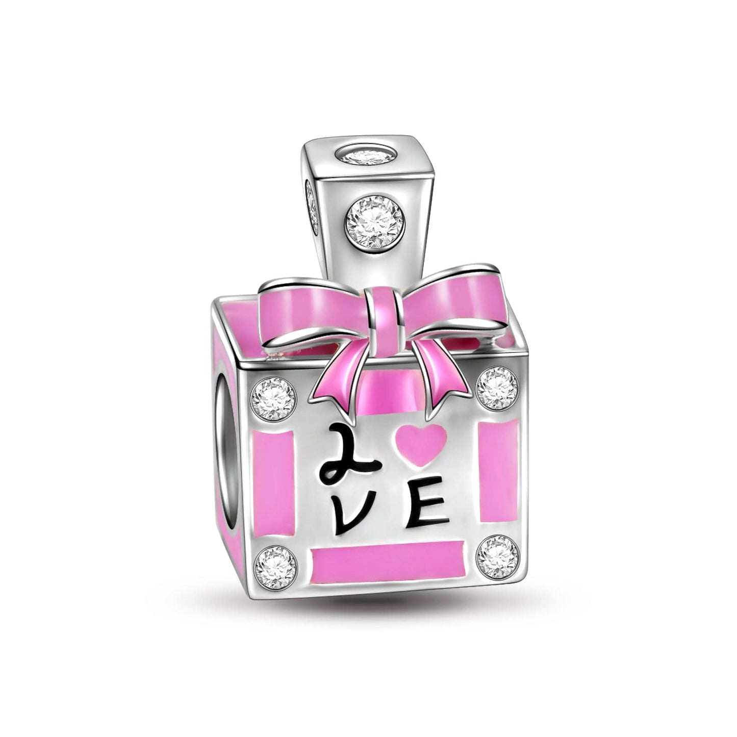 Sterling Silver Perfume of Love Charms With Enamel In White Gold Plated