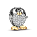 Sterling Silver Cute PenguIn Charms With Enamel In Two-Tone Plating