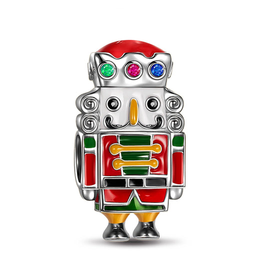 gon- Sterling Silver Nutcracker Soldier Charms With Enamel In White Gold Plated