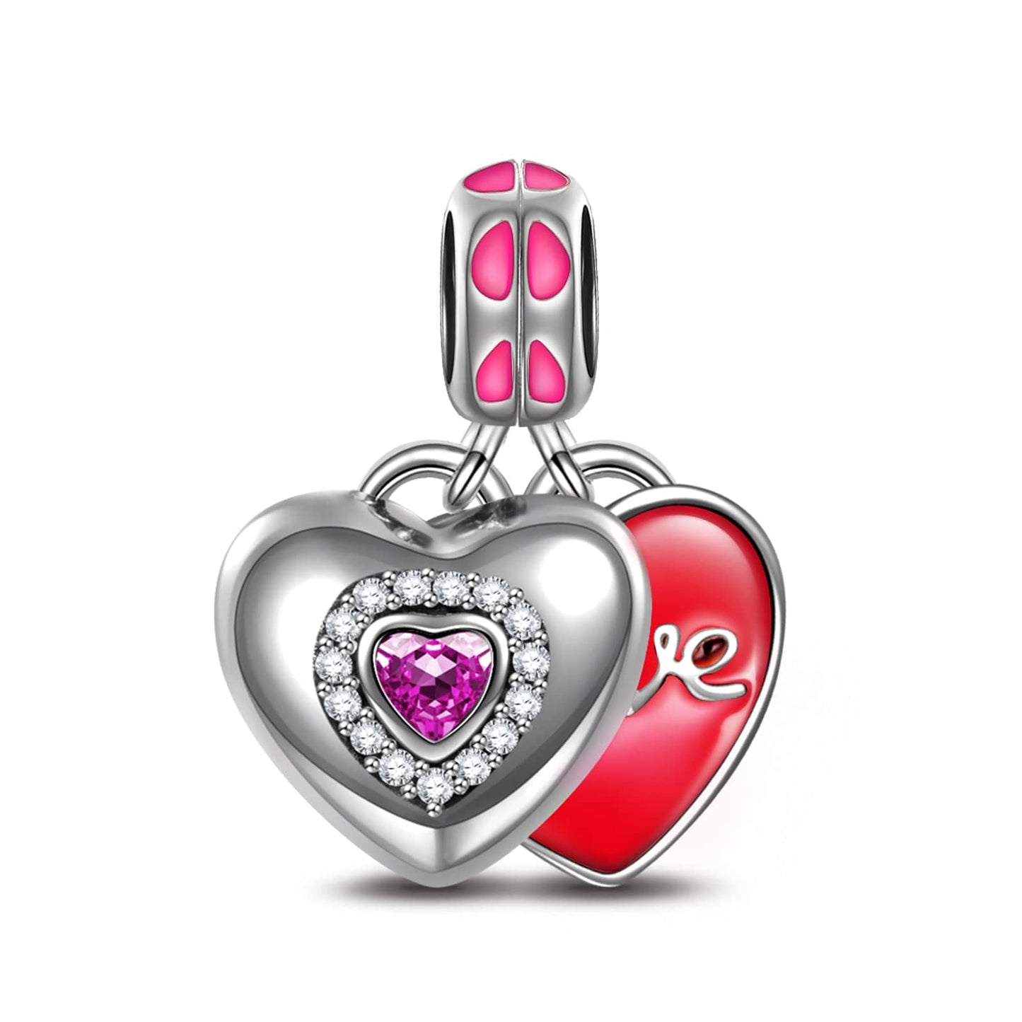 Sterling Silver Mother's Love Charms With Enamel In White Gold Plated