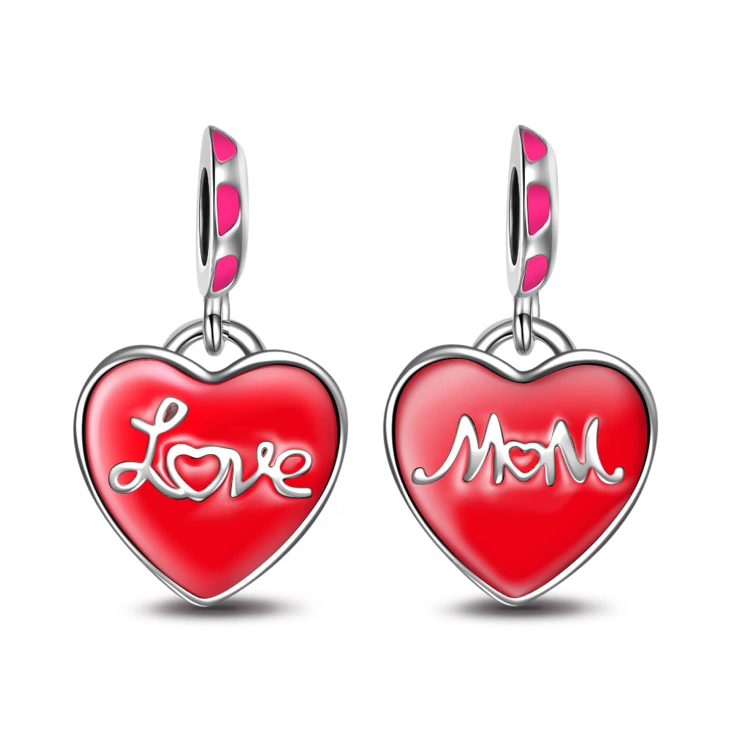 Sterling Silver Mother's Love Charms With Enamel In White Gold Plated