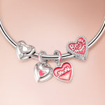 Sterling Silver Mother's Love Charms With Enamel In White Gold Plated