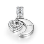 Sterling Silver Moon & Love To Mom Charms In White Gold Plated