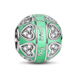 Sterling Silver Green I Love You Charms With Enamel In White Gold Plated