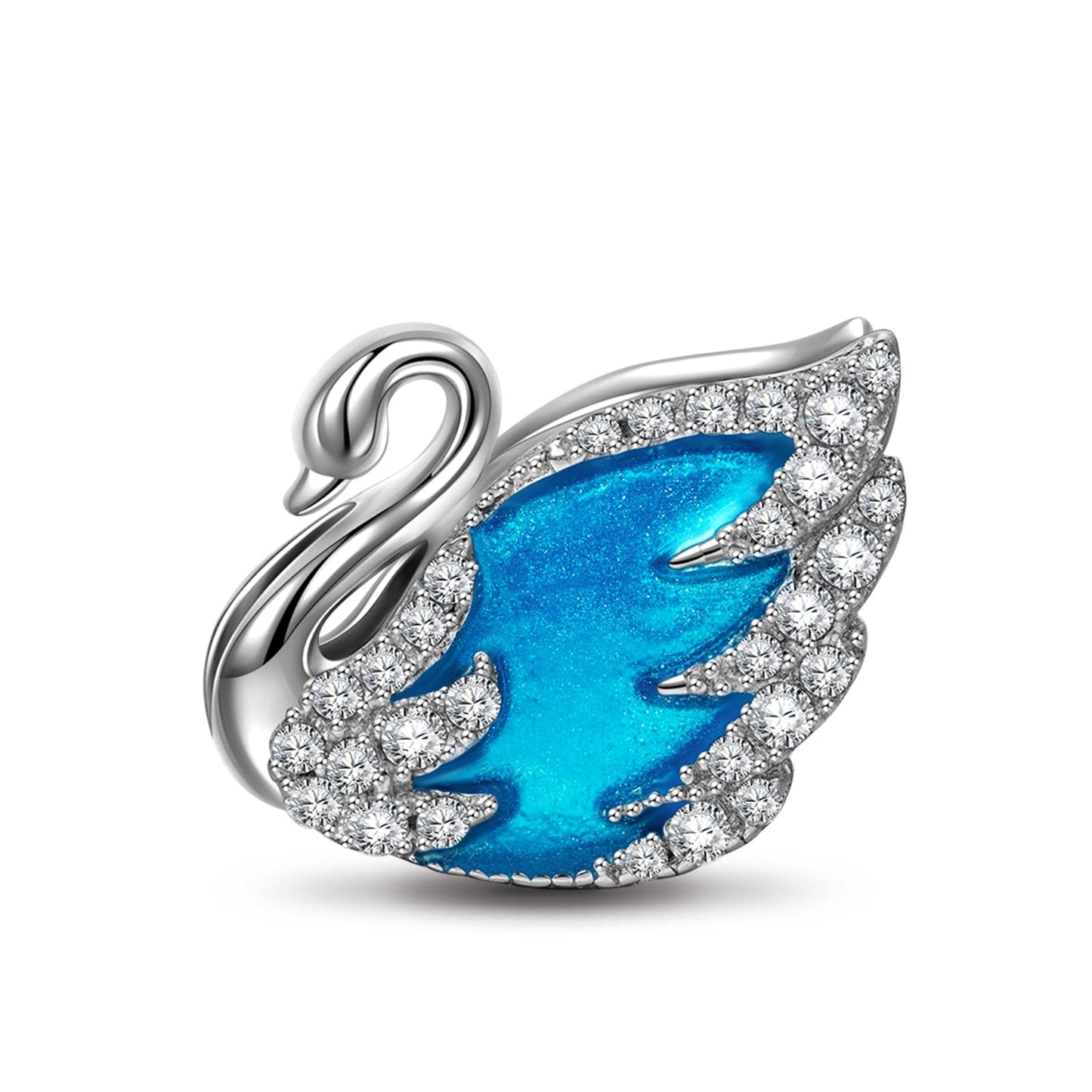 Sterling Silver Swan Princess Charms With Enamel In White Gold Plated