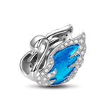 Sterling Silver Swan Princess Charms With Enamel In White Gold Plated