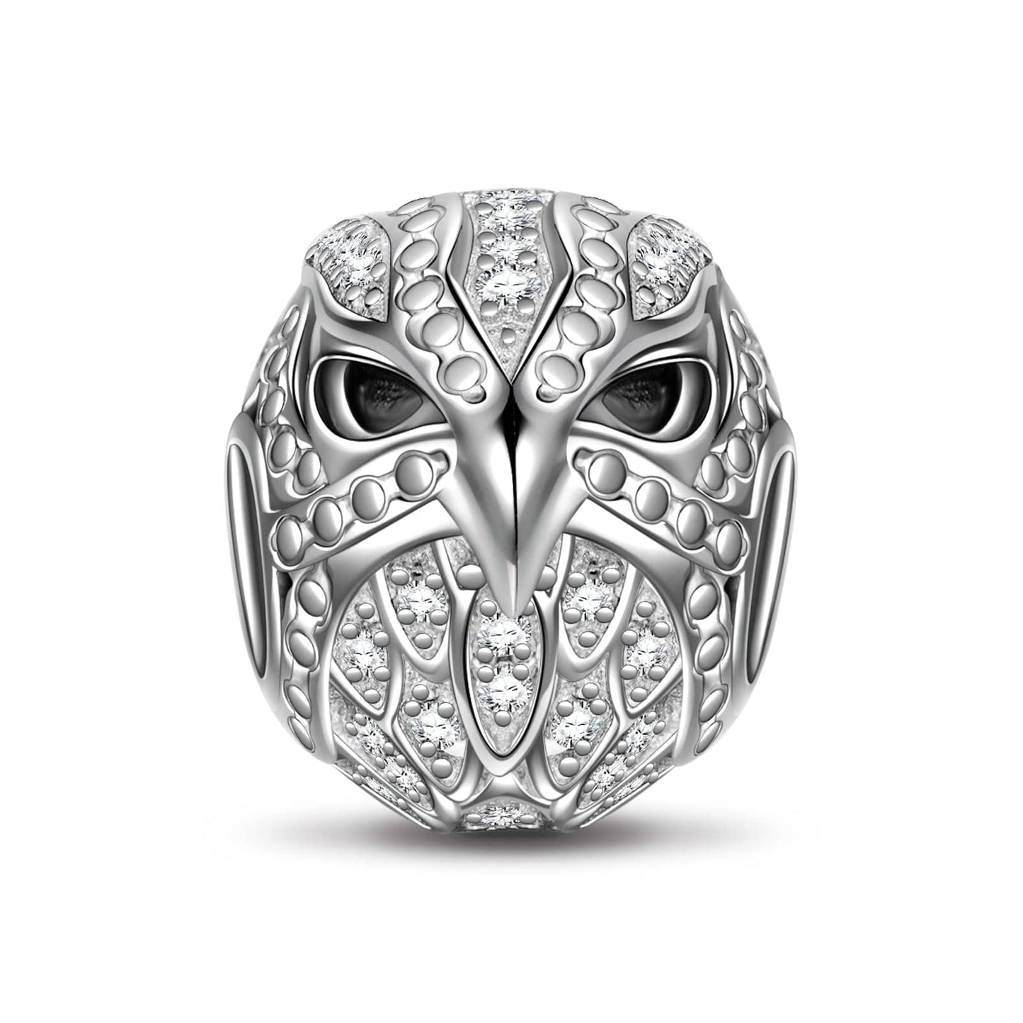 Sterling Silver Knight Falcon Charms With Enamel In White Gold Plated
