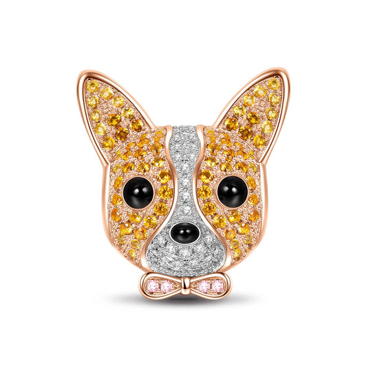 gon- Sterling Silver Cute Chihuahua Charms With Enamel In White Gold Plated