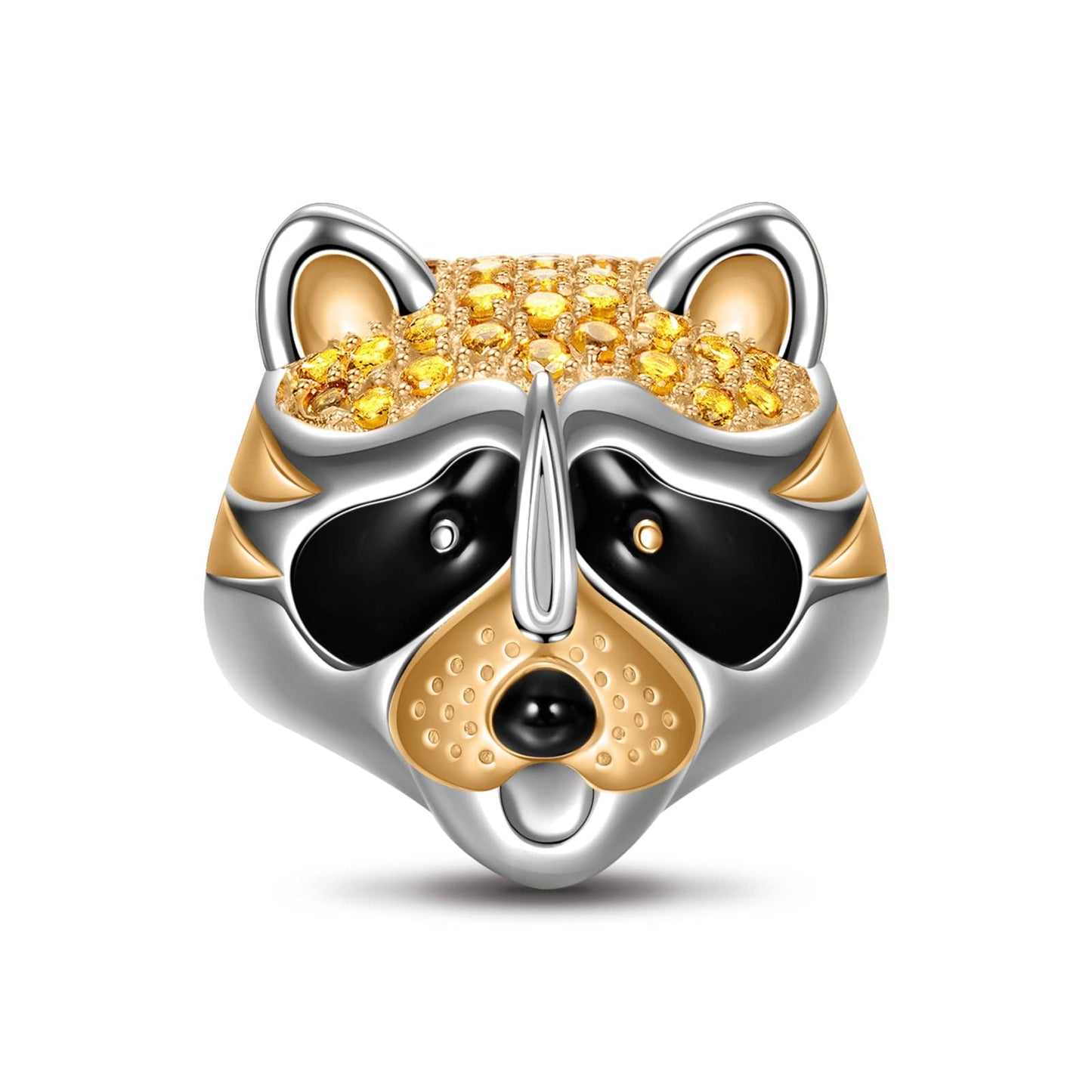 Sterling Silver Clever Raccoon Charms With Enamel In White Gold Plated