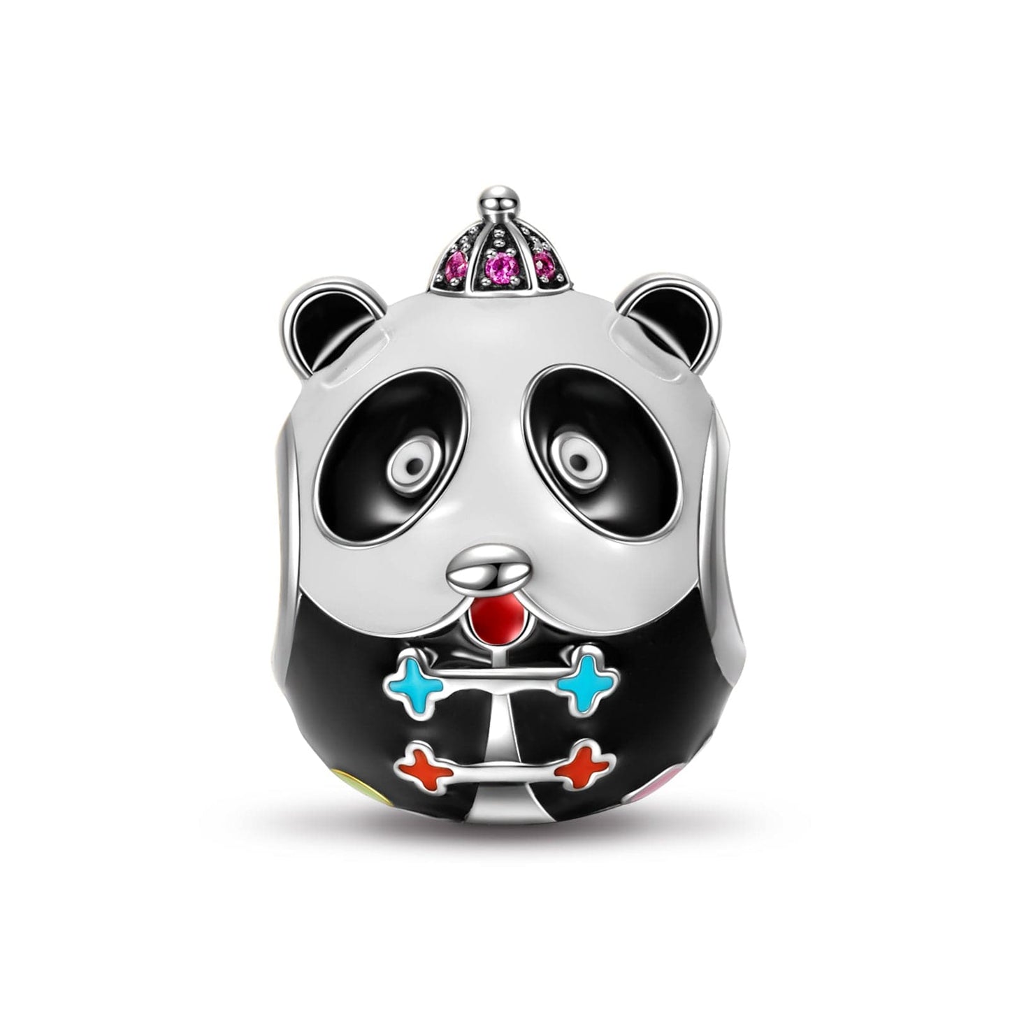 Sterling Silver Kung Fu Panda Charms With Enamel In White Gold Plated