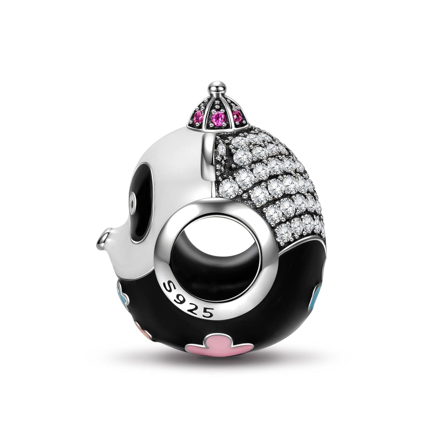 Sterling Silver Kung Fu Panda Charms With Enamel In White Gold Plated