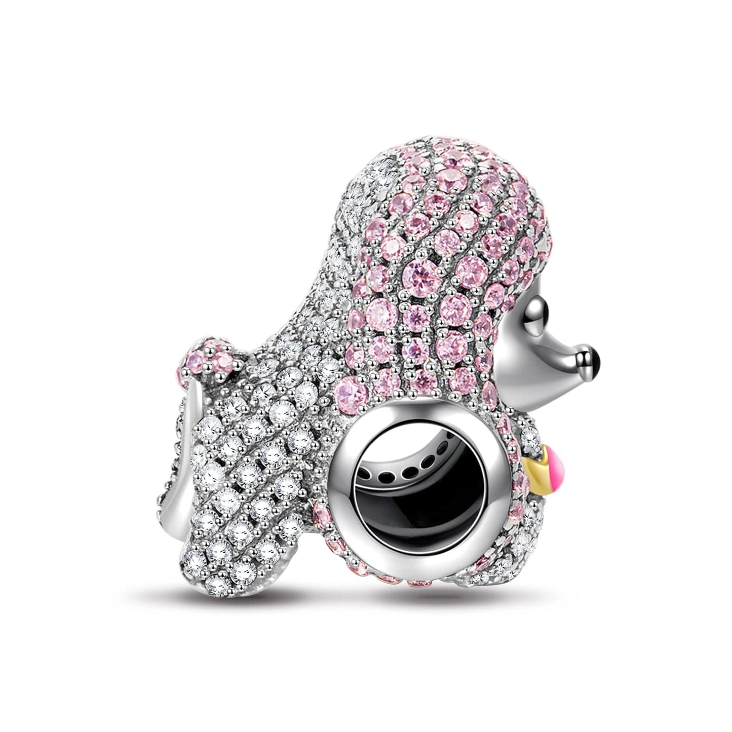 Sterling Silver Cute Poodle Charms In White Gold Plated