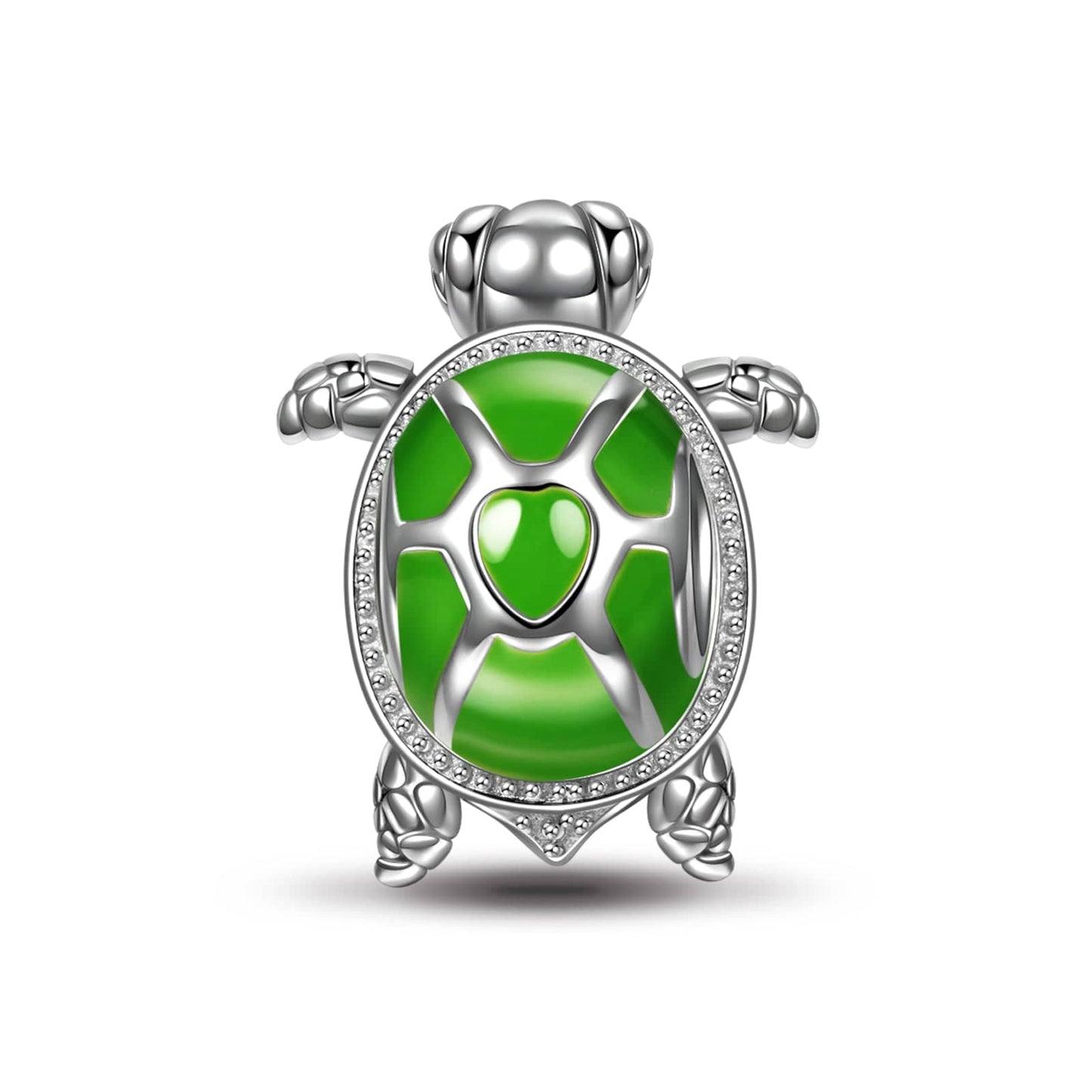 Sterling Silver Green Turtle Charms With Enamel In White Gold Plated