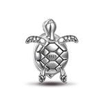 Sterling Silver Green Turtle Charms With Enamel In White Gold Plated