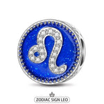 Sterling Silver Leo Charms With Enamel In White Gold Plated