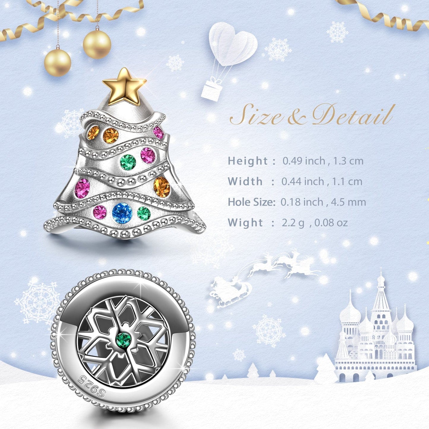 Sterling Silver Christmas Tree Charms In White Gold Plate