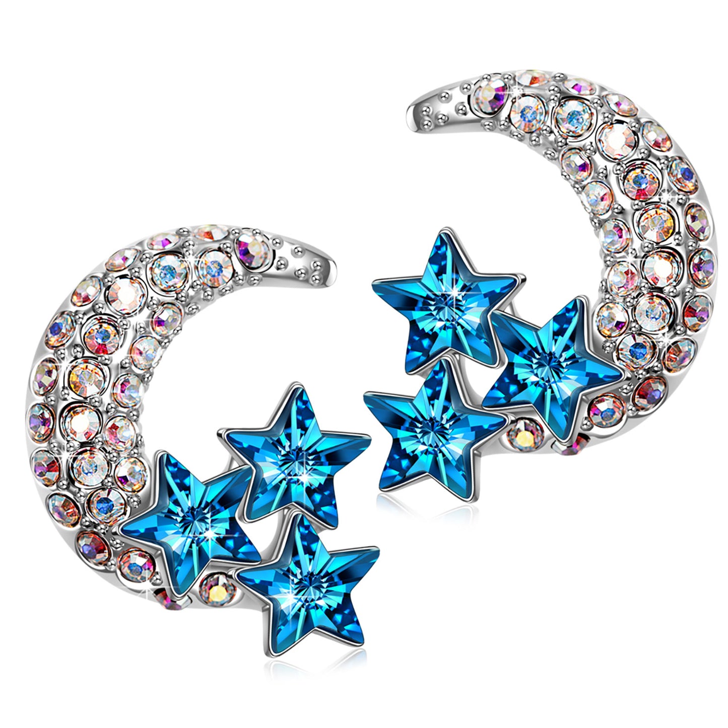 FANCI Sparkly Star & Moon Crystal Stud Earrings | Dreamy Night‑Sky Aesthetic Jewelry