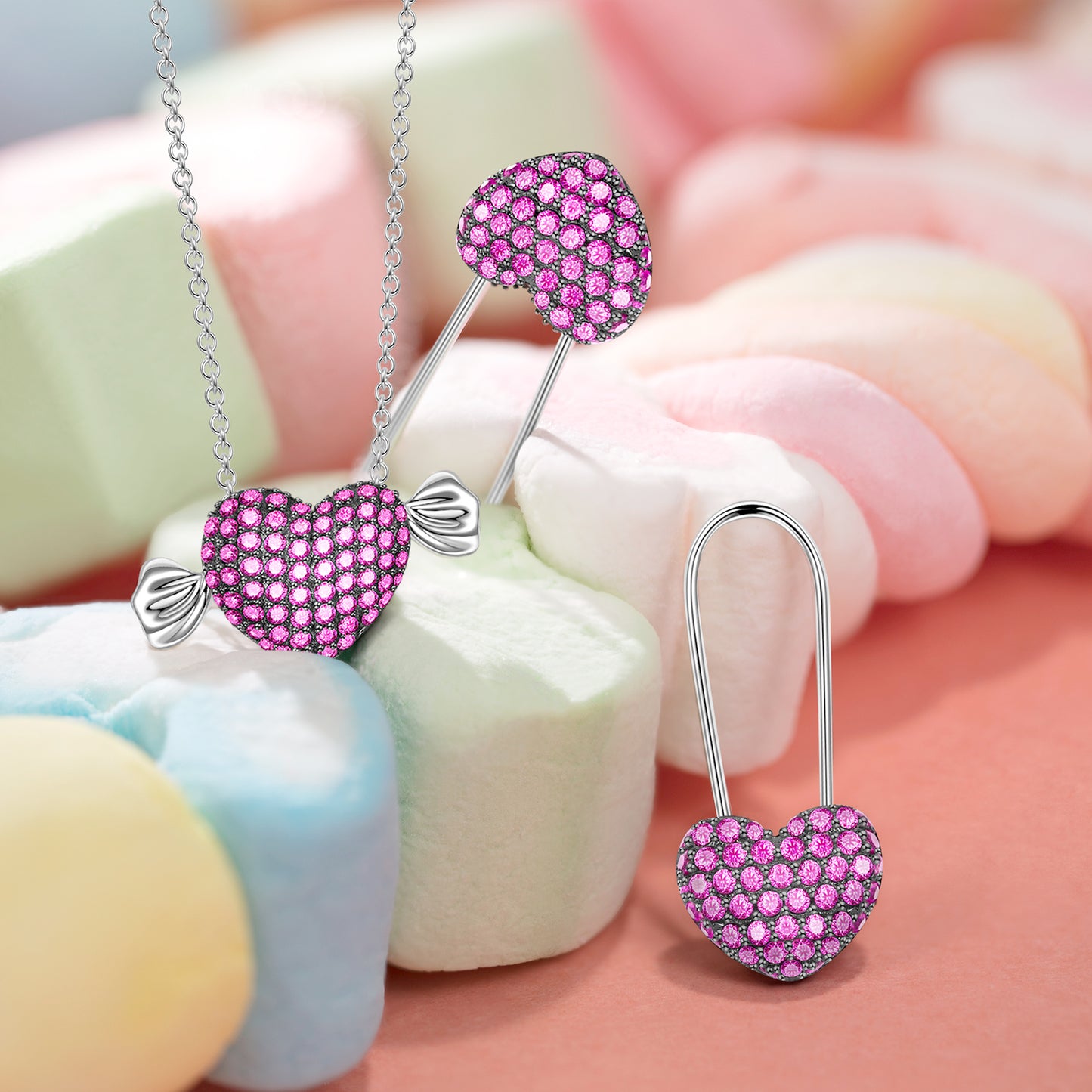 FANCI Sterling Silver Elegant Paired Magenta Earrings In Rose Gold Plated