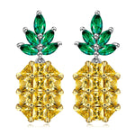 Sterling Silver Crystal Shining Pineapple Earrings In White Gold Plated