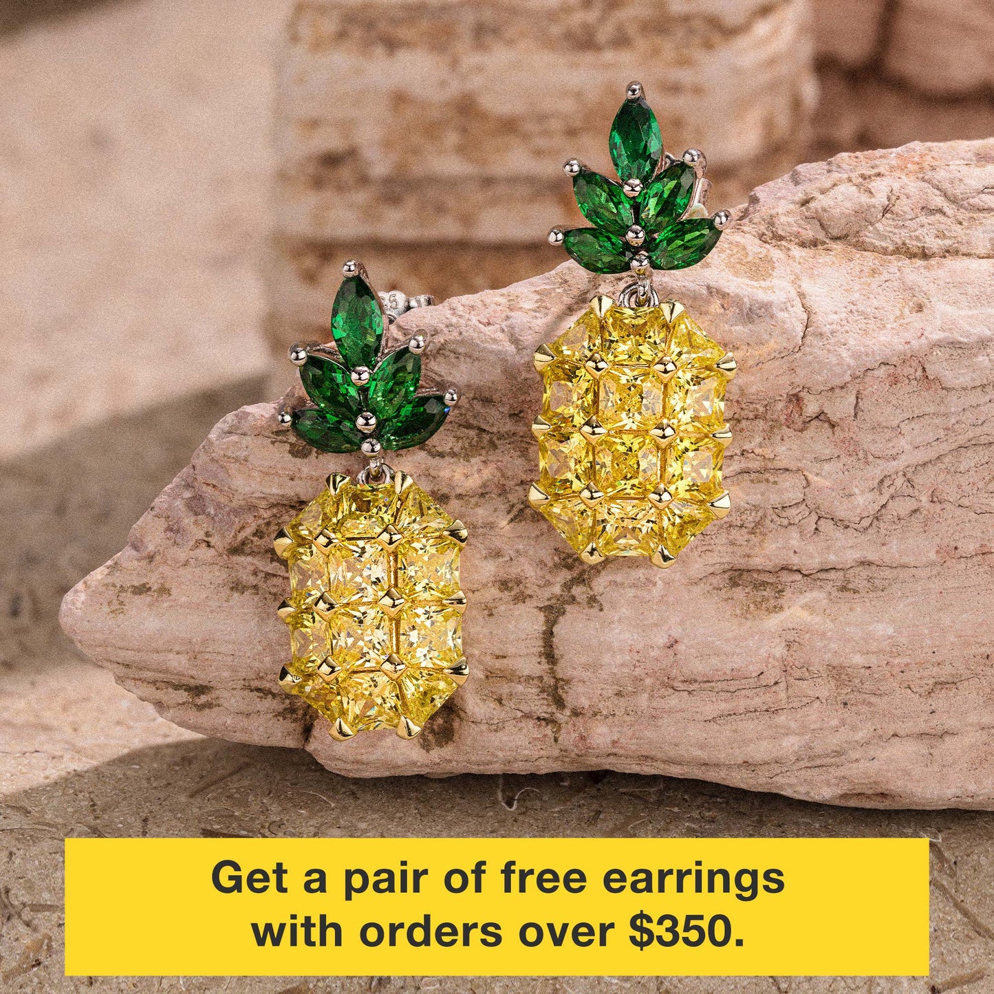 Sterling Silver Crystal Shining Pineapple Earrings In White Gold Plated