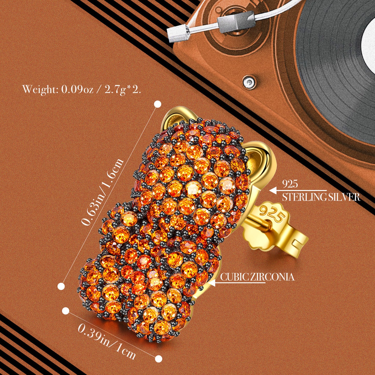 FANCI Cute Orange Crystal Bear Earrings | Sweet Meaningful Gift For Her