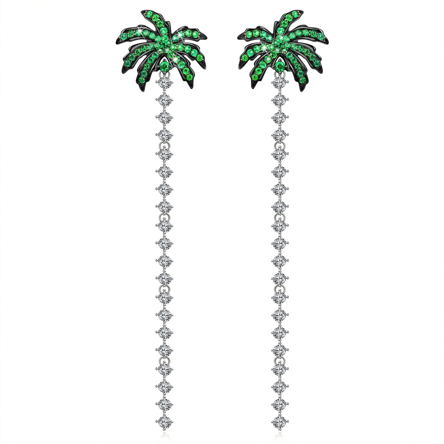 Sterling Silver Crystal Shining Coconut Tree Earrings In White Gold Plated