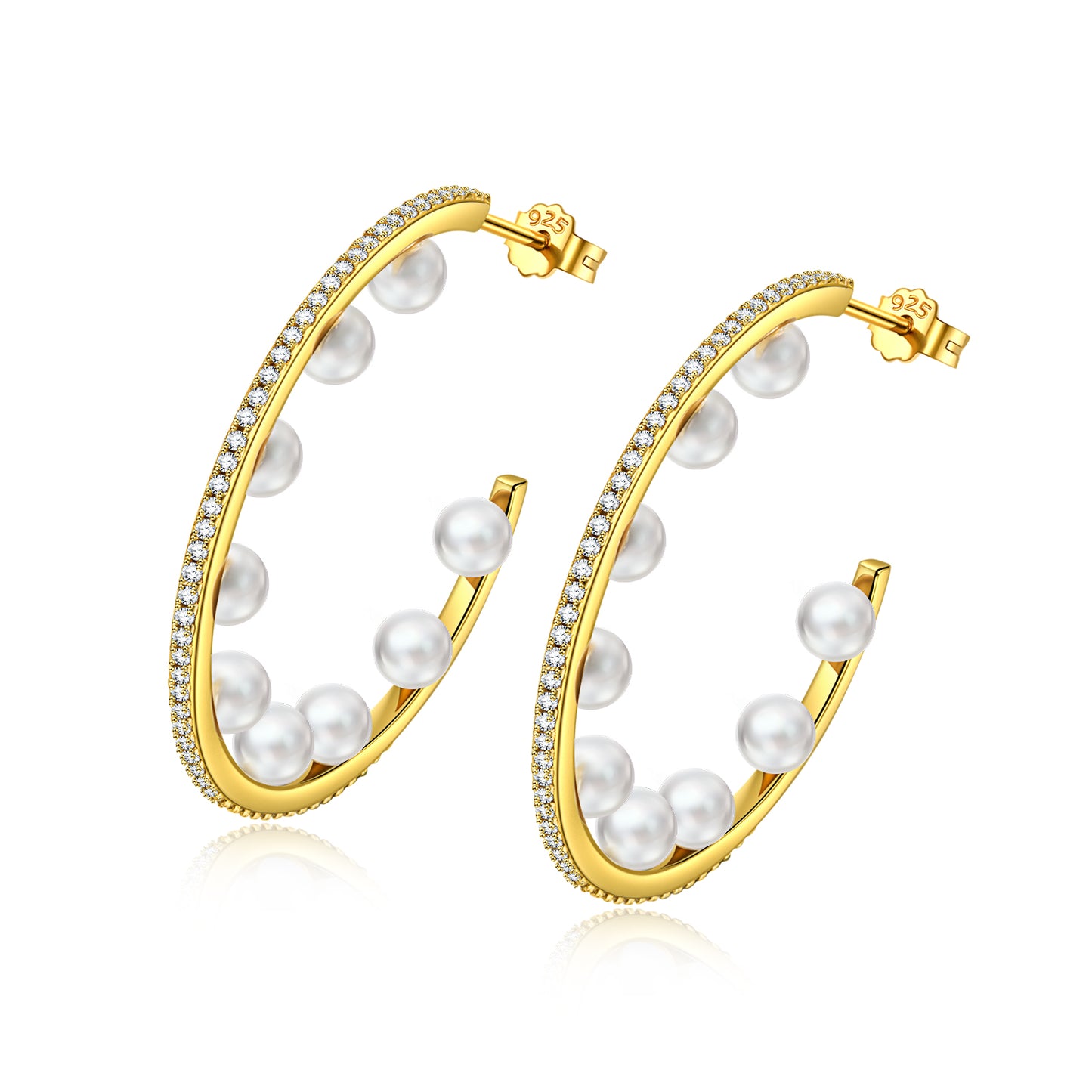 FANCI 925 Silver C‑Shaped Open Hoop Pearl Earrings | Versatile Everyday OOTD Accessory