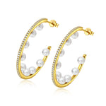 FANCI 925 Silver C‑Shaped Open Hoop Pearl Earrings | Versatile Everyday OOTD Accessory