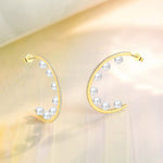 FANCI 925 Silver C‑Shaped Open Hoop Pearl Earrings | Versatile Everyday OOTD Accessory