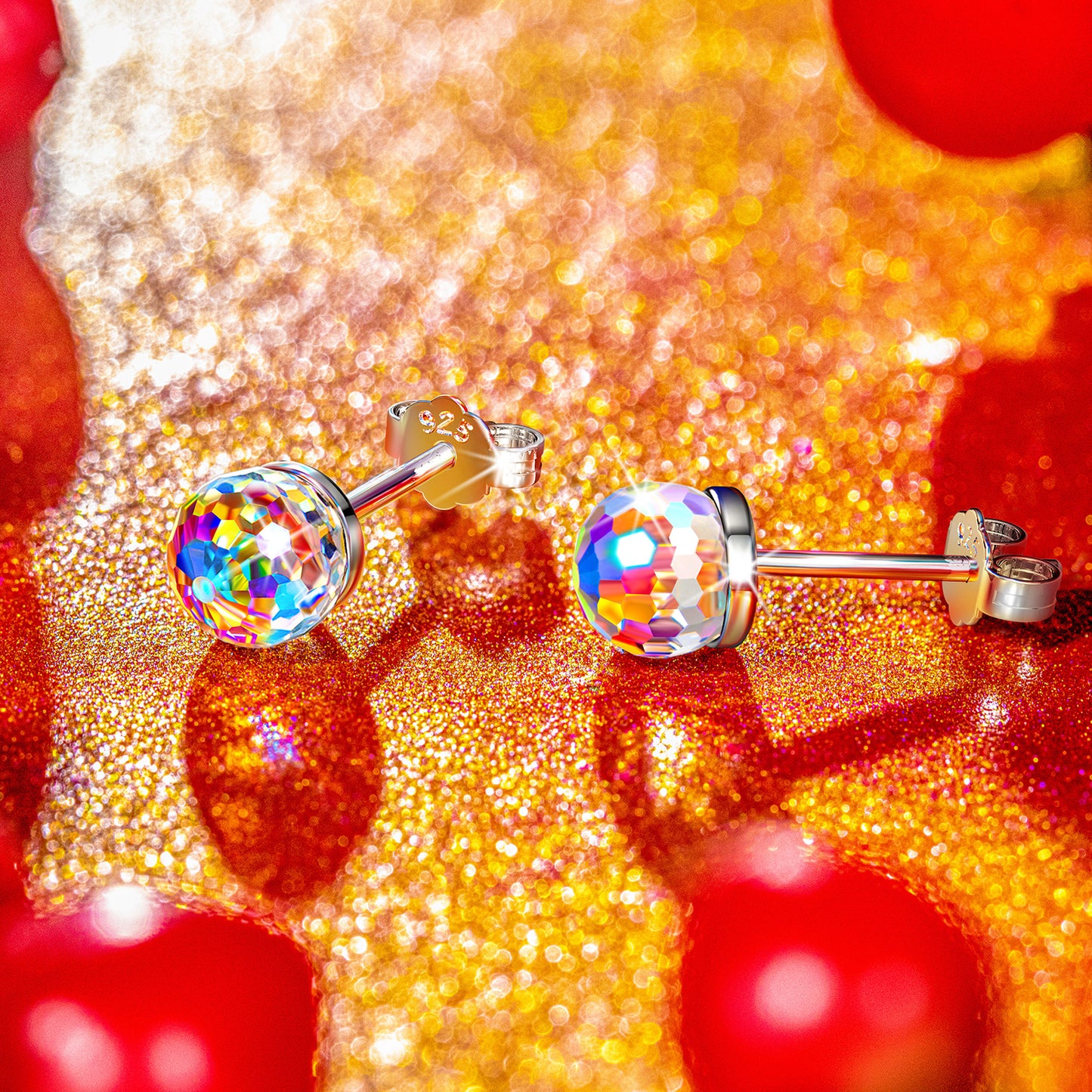 FANCI Sterling Silver Kaleidoscope World Crystal Earrings In White Gold Plated