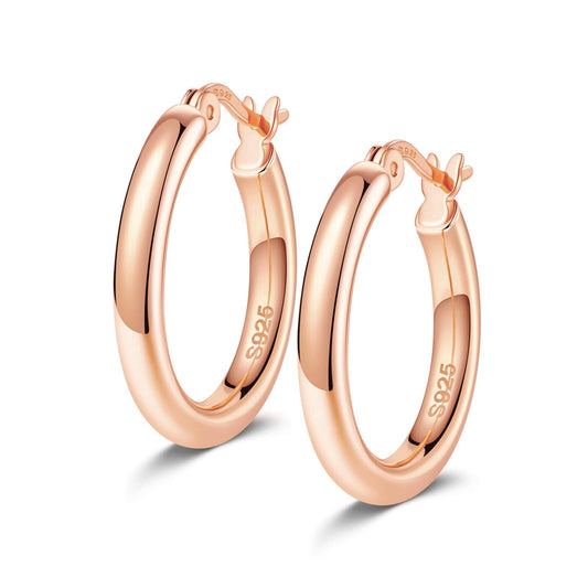 gon- Sterling Silver Classic Hoop Earrings In Rose Gold Plated