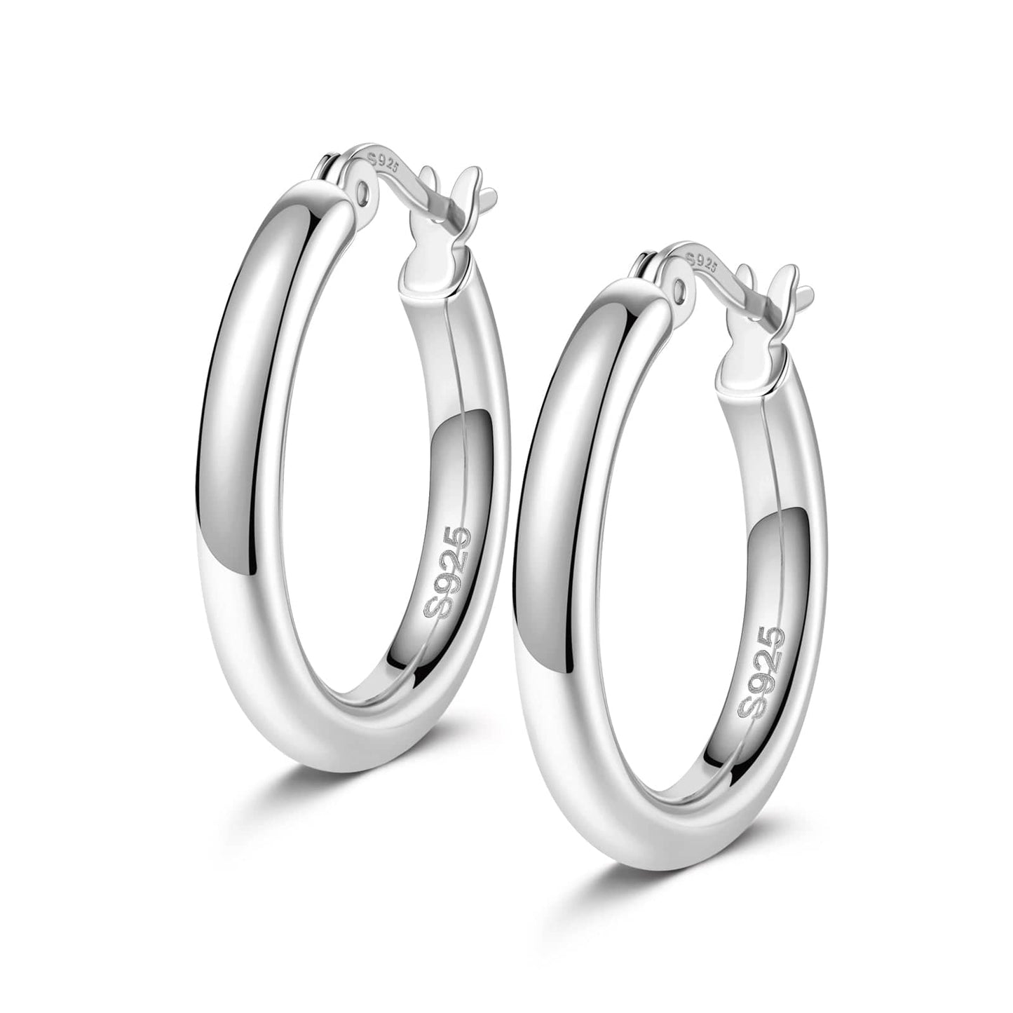 Sterling Silver Classic Hoop Earrings In White Gold Plated