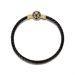 Black Leather Bracelet Tarnish-resistant Silver Bracelet With Enamel In 14K Gold Plated