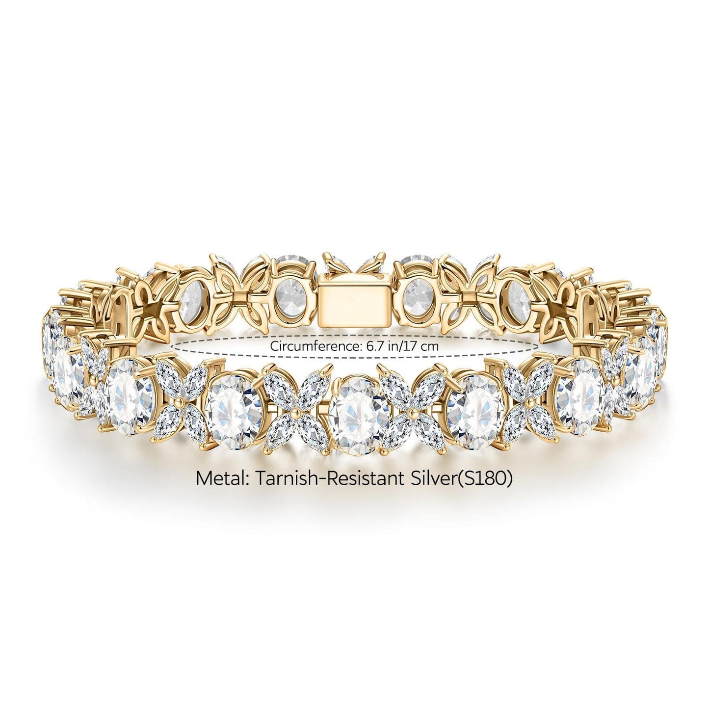 Amidst Petals of Clover Tarnish-resistant Silver Frost Flower Cut Cubic Zirconia Bracelet In 14K Gold Plated