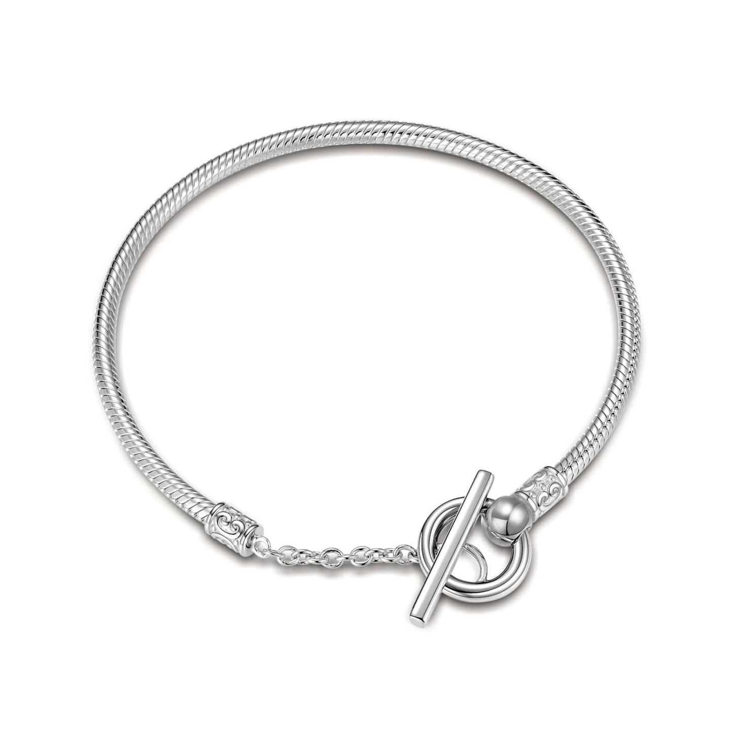 Sterling Silver Universal Snake Chain Bracelet In White Gold Plated