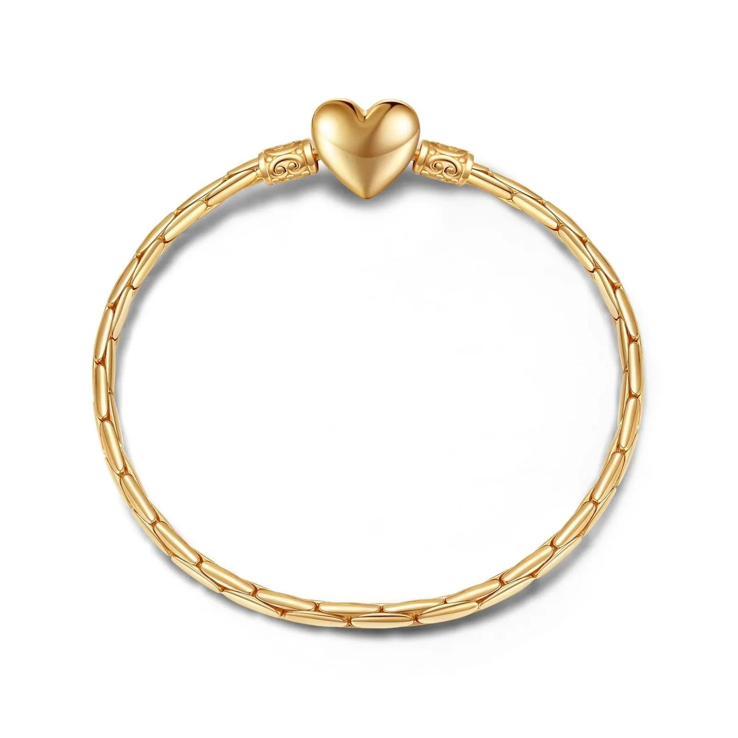 Sterling Silver Heart Bamboo Chain Bracelet In 14 Gold Plated