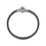 Sterling Silver Universal Polaris Grey Leather Bracelet With Enamel In White Gold Plated