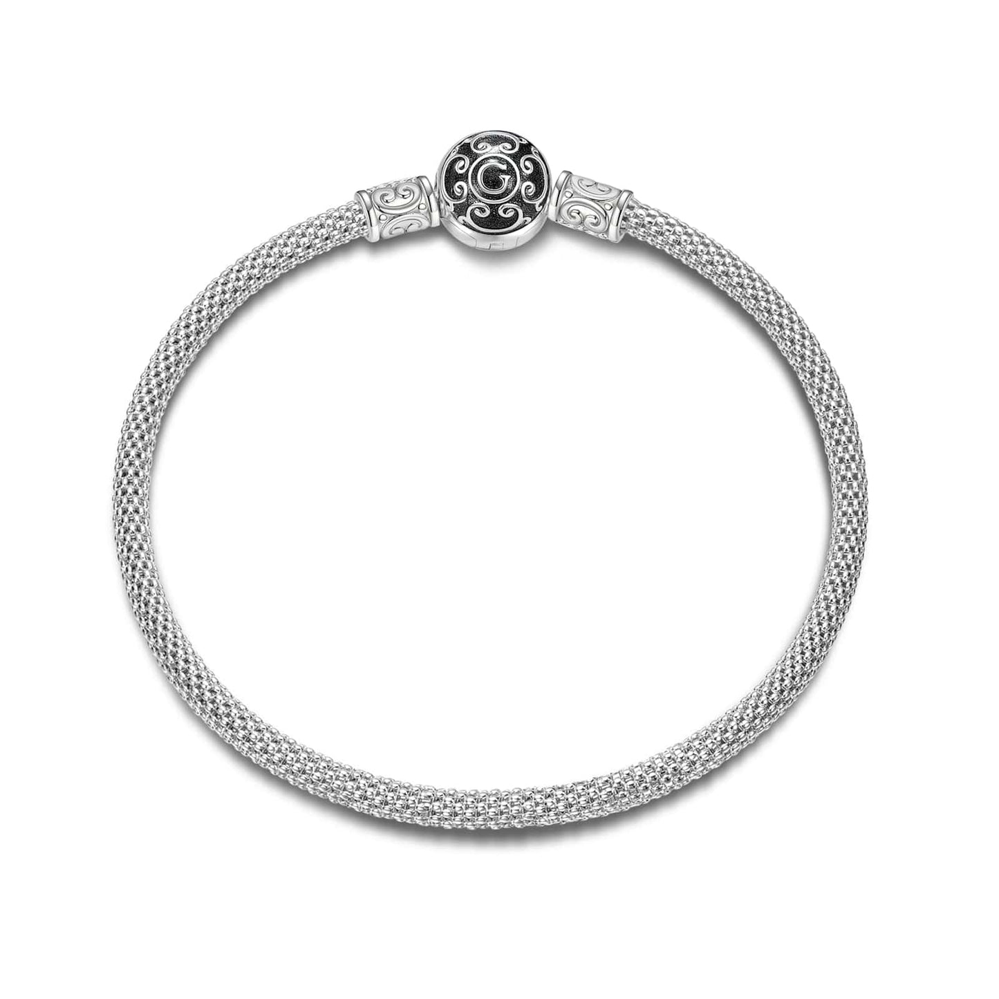 Sterling Silver Men's Universal Mesh Bracelet With Enamel In White Gold Plated