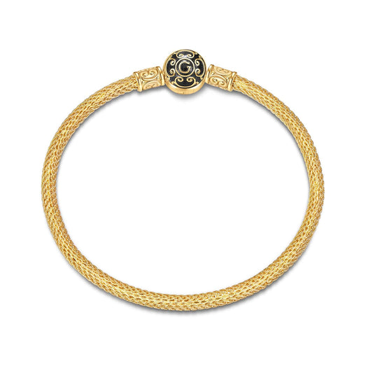 gon- Sterling Silver Men's Universal Mesh Bracelet With Enamel In 14K Gold Plated