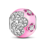 Pink Camellia Tarnish-resistant Silver Charms With Enamel In White Gold Plated