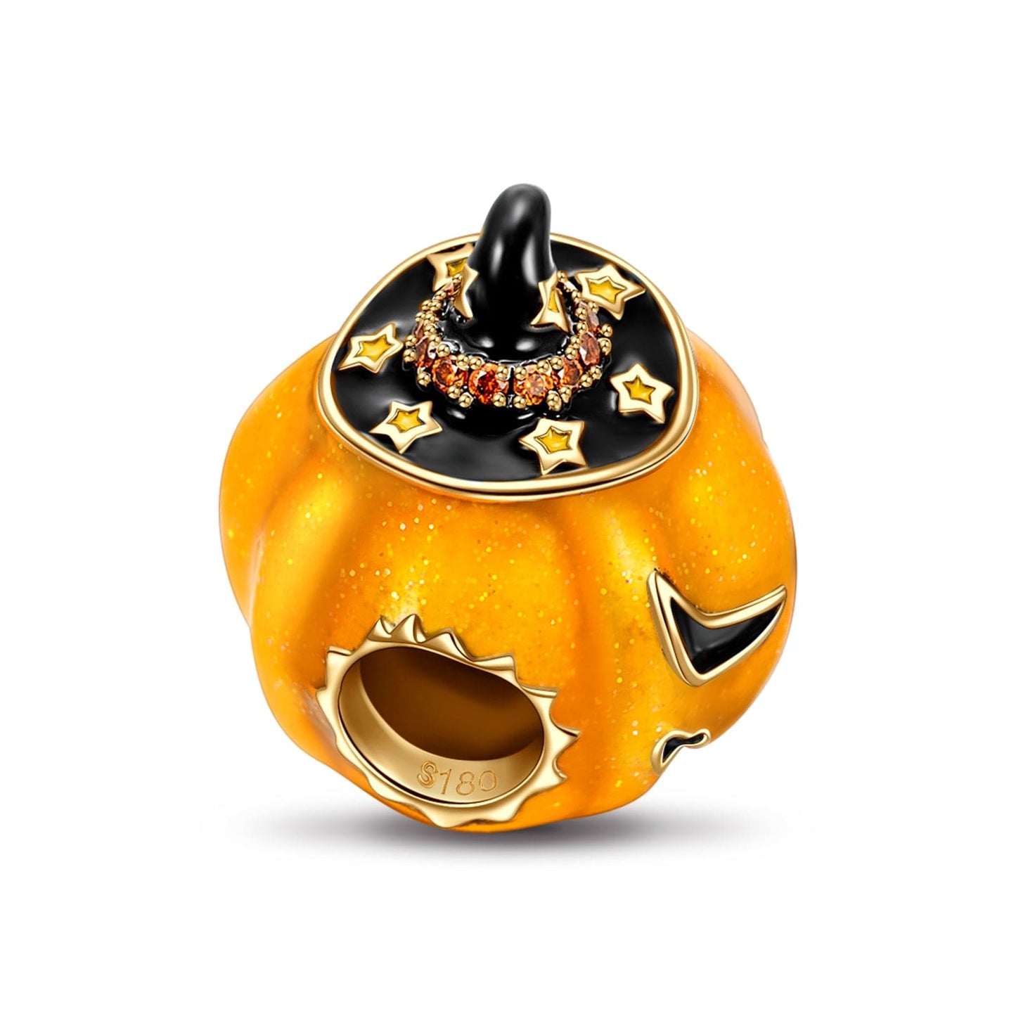 Orange Pumpkin Man Tarnish-resistant Silver Charms With Enamel In 14K Gold Plated