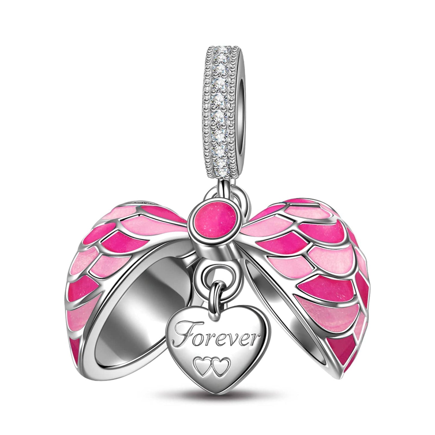 Barbiecore Surprising Love Tarnish-resistant Silver Dangle Charms With Enamel In White Gold Plated