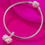 Barbiecore Surprising Love Tarnish-resistant Silver Dangle Charms With Enamel In White Gold Plated