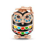 Happy Graduation Owl Tarnish-resistant Silver Charms With Enamel In Rose Gold Plated