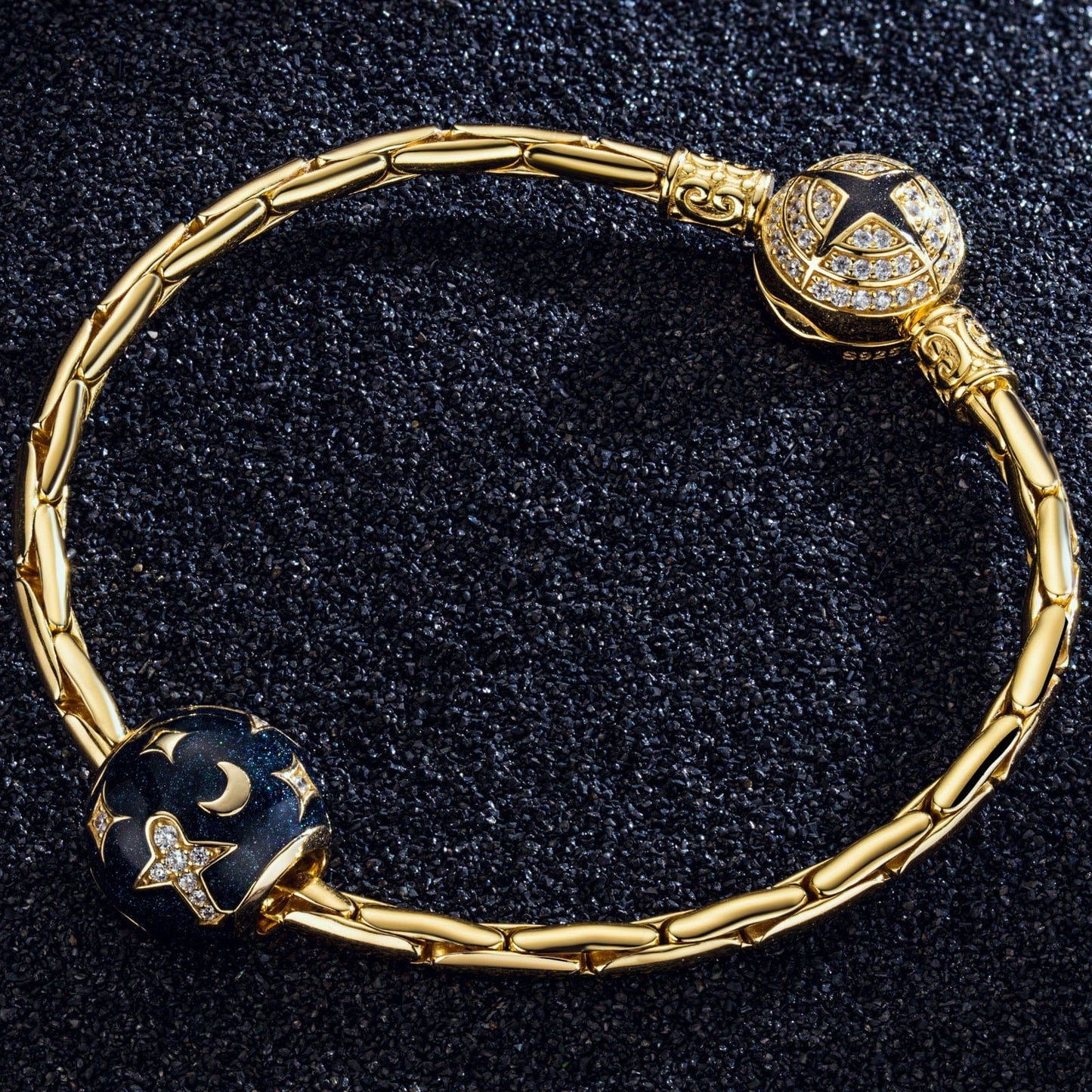 Traveling In Space Tarnish-resistant Silver Charms With Enamel In 14K Gold Plated