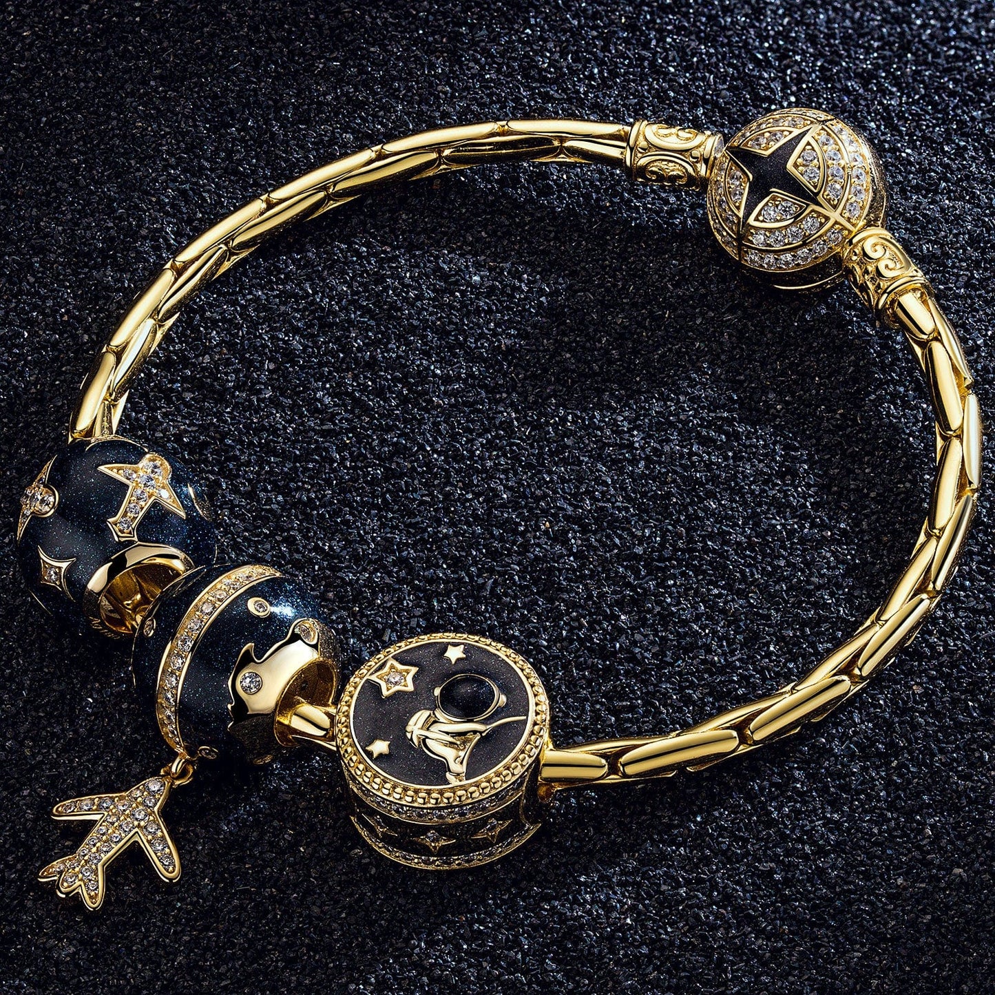 Traveling In Space Tarnish-resistant Silver Charms With Enamel In 14K Gold Plated