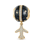 Flying Around The Equator Tarnish-resistant Silver Dangle Charms With Enamel In 14K Gold Plated