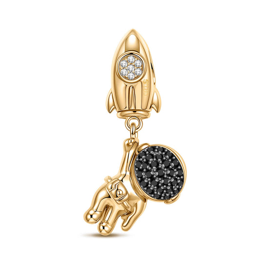 gon- Astronauts And Rockets Tarnish-resistant Silver Dangle Charms In 14K Gold Plated