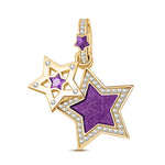 The Purple Star Golden Tarnish-resistant Silver Dangle Charms With Enamel In 14K Gold Plated