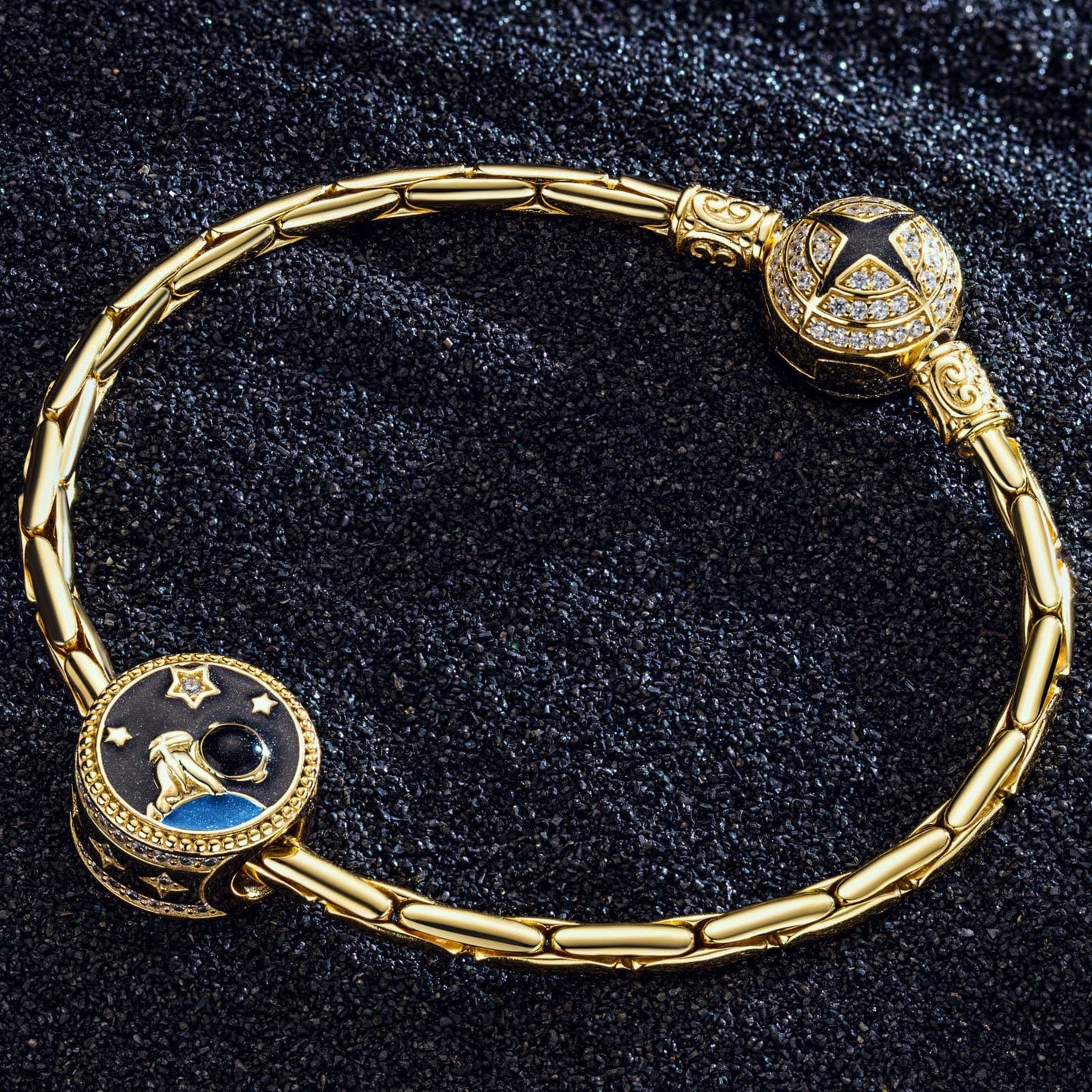 Moon Landing Tarnish-resistant Silver Charms With Enamel In 14K Gold Plated